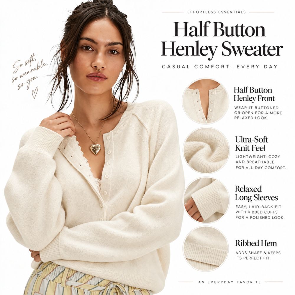 Half Button Henley Sweater