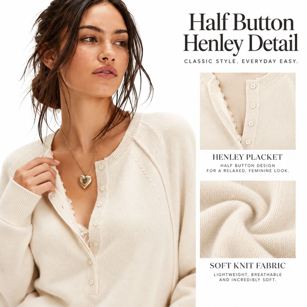 Half Button Henley Sweater