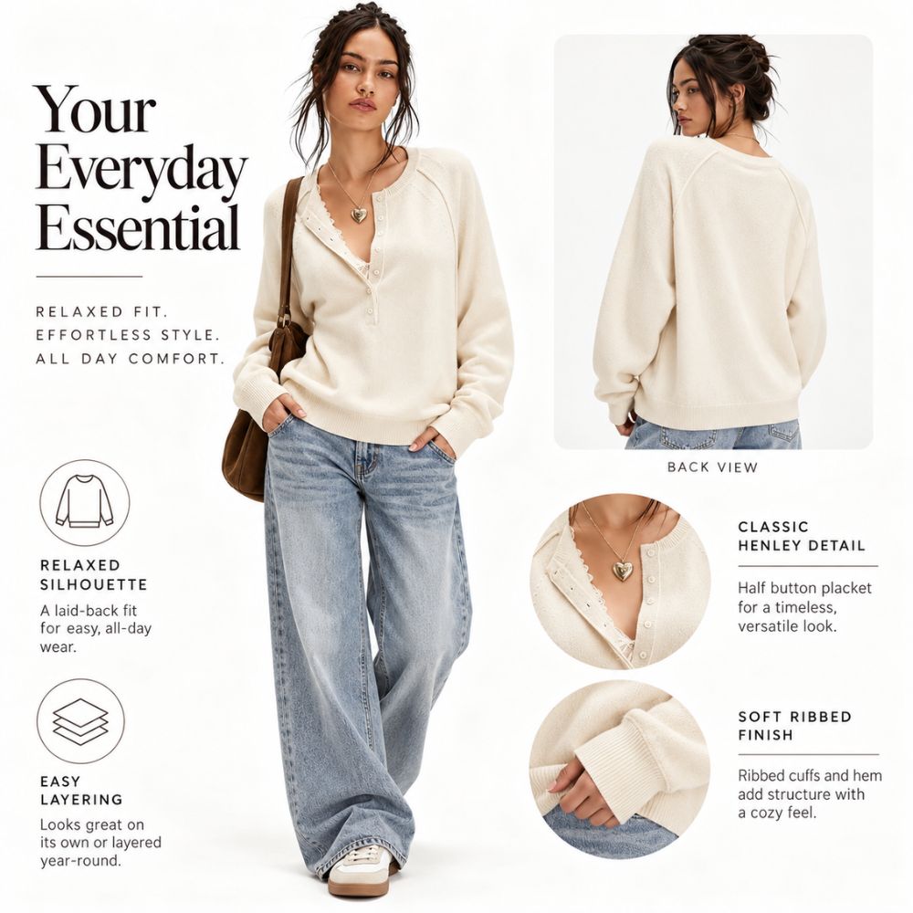 Half Button Henley Sweater