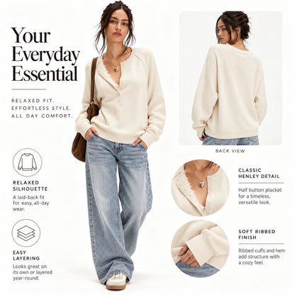 Half Button Henley Sweater
