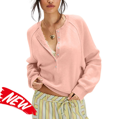 Half Button Henley Sweater - Coral Pink