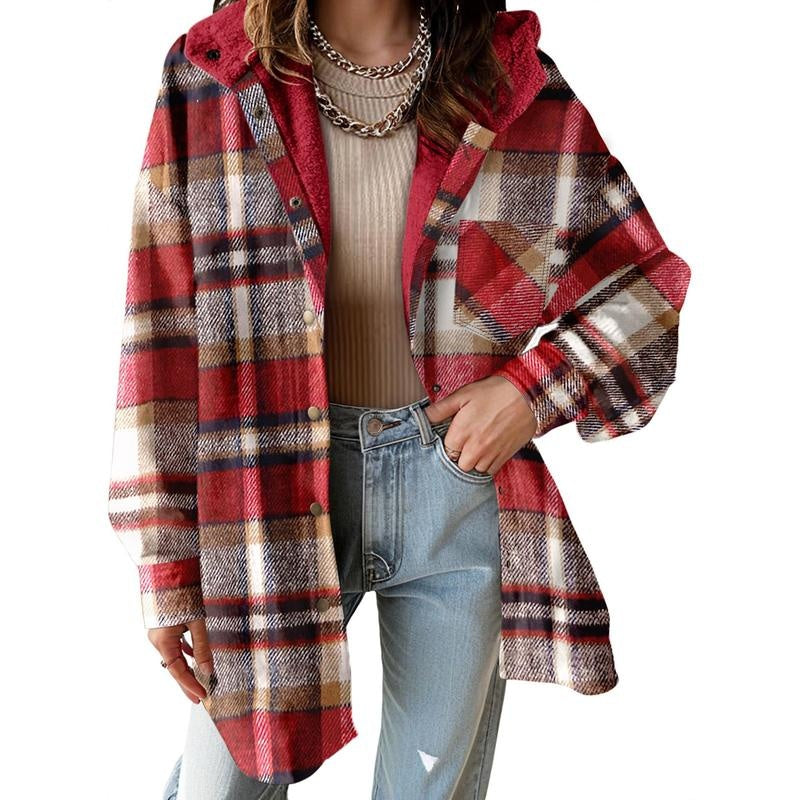 Plaid Hooded Teddy Shacket