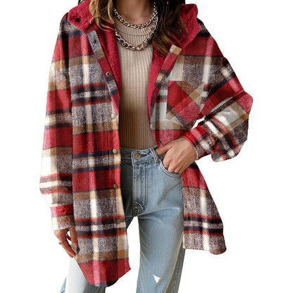Plaid Hooded Teddy Shacket