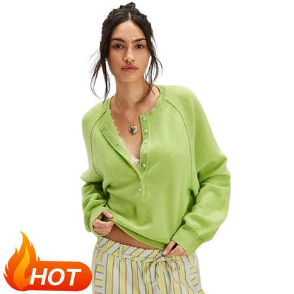 Half Button Henley Sweater - Green