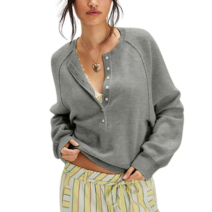 Half Button Henley Sweater - Grey