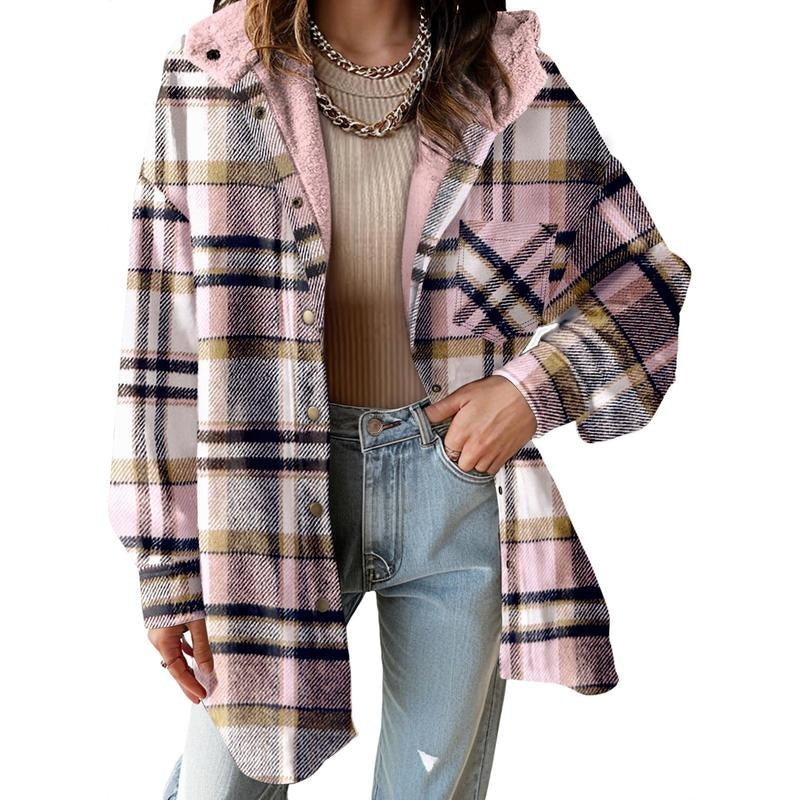 Plaid Hooded Teddy Shacket