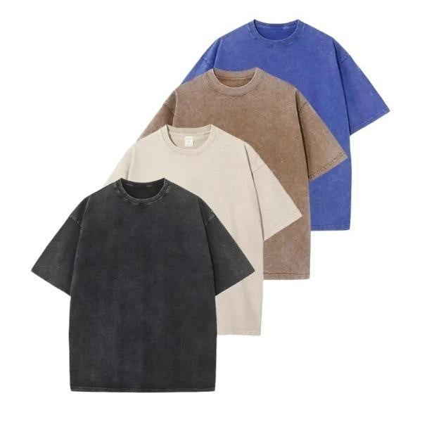 Four washed tees: Black + Apricot + Brown + Blue