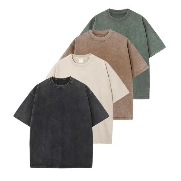 Four washed tees: Black + Apricot + Brown + Green