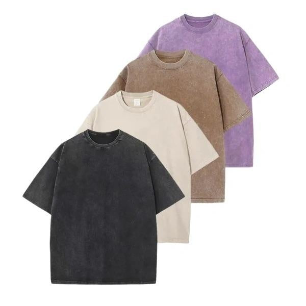 Four washed tees: Black + Apricot + Brown + Purple