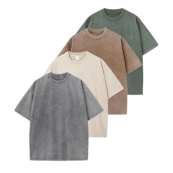 Four washed tees: Gray + Apricot + Brown + Green