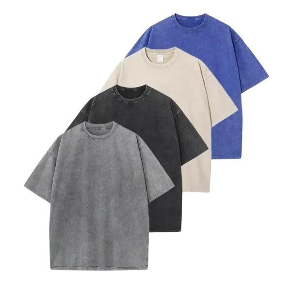 Four washed tees: Gray + Black + Apricot + Blue
