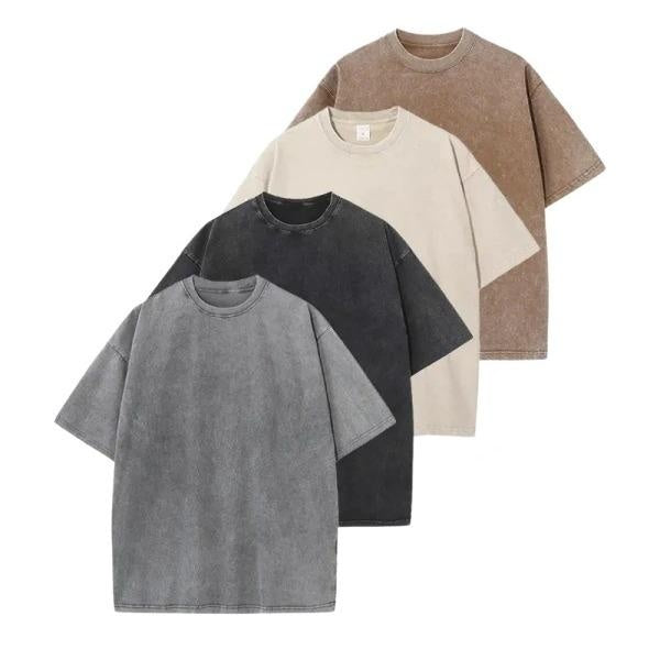 Four washed tees: Gray + Black + Apricot + Brown