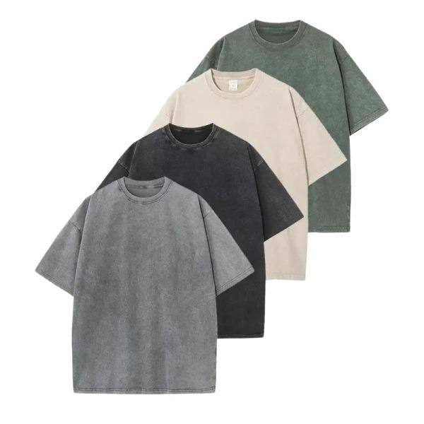 Four washed tees: Gray + Black + Apricot + Green