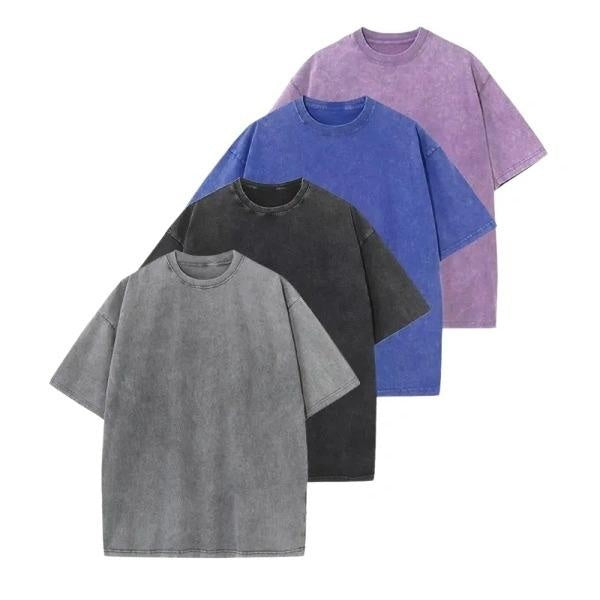 Four washed tees: Gray + Black + Blue + Purple