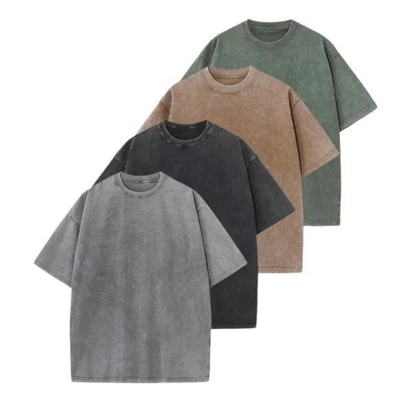 Four washed tees: Gray + Black + Brown + Green