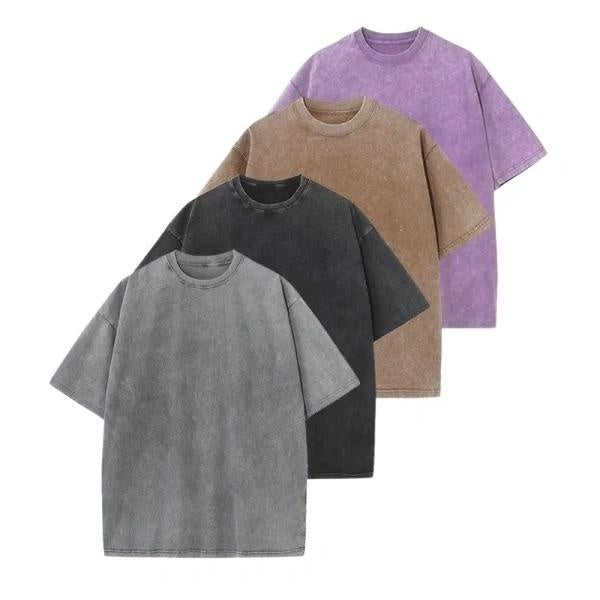 Four washed tees: Gray + Black + Brown + Purple