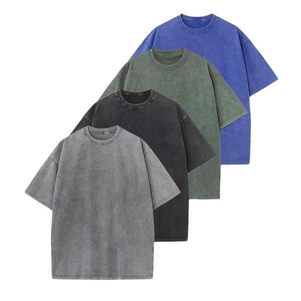 Four washed tees: Gray + Black + Green + Blue